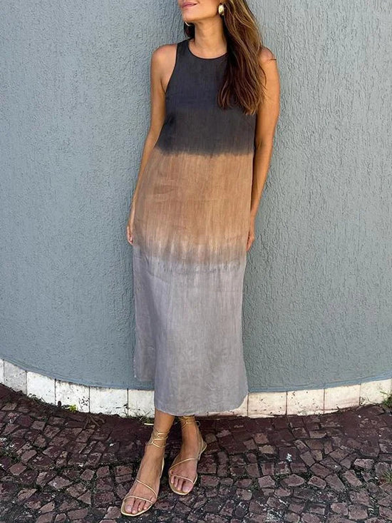 Aitana™ | Vestido Largo de Lino y Algodón con Efecto Degradado