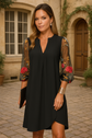 Renata™ | Vestido largo elegante con mangas bordadas
