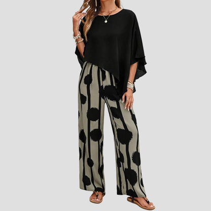 Milavie™ | Conjunto de Mujer con Top Asimétrico y Pantalón Estampado